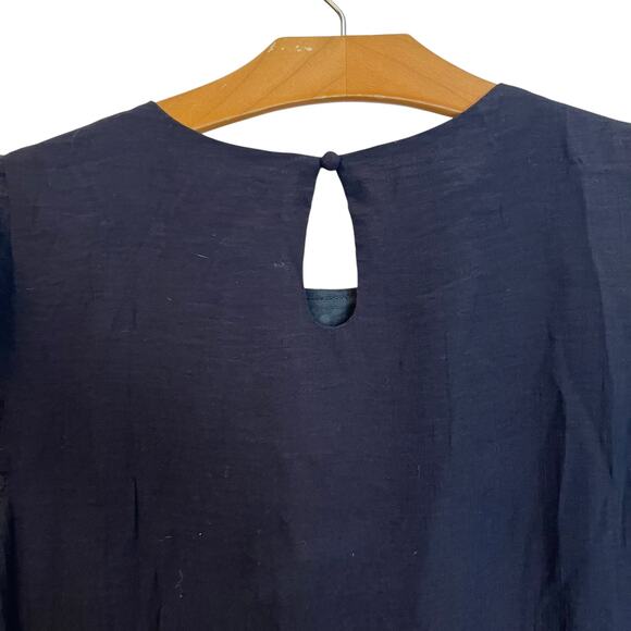 THML Embroidered Flutter Sleeve Mini Shift Dress Black Cream Boho Lace Trim S - Picture 7 of 10